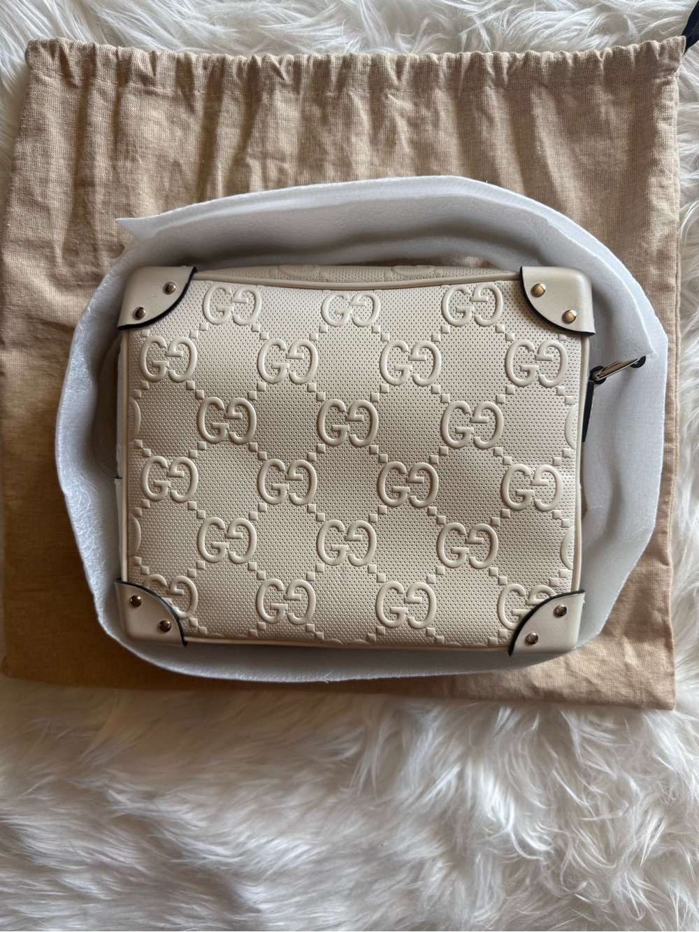 Gucci Cream Embossed GG Crossbody Bag